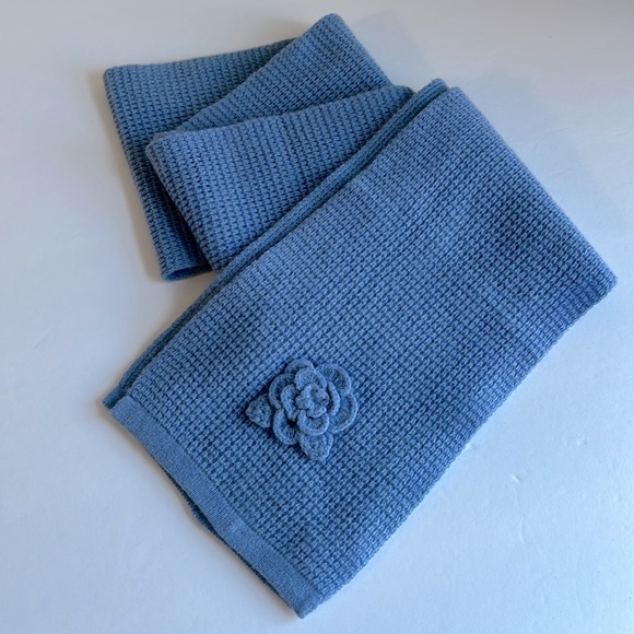 L.L. Bean Blue Knit Scarf with Floral Detail - Picture 1 of 5